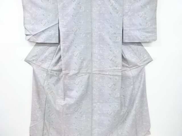 JAPANESE KIMONO / ANTIQUE KIMONO / SILK / TSUMUGI / WOVEN FLORAL STRIPE